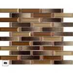 Malla decorativa de vidrio gin 30 x 33 4 cm-tiles-ok | Plomería García Decorative brown and bronze glass mosaic tile backsplash with staggered rectangular pieces and light grout.